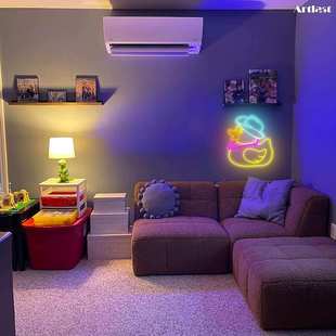 儿童房霓虹灯装饰黄鸭霓虹墙标志动漫鸭 LED 霓虹灯