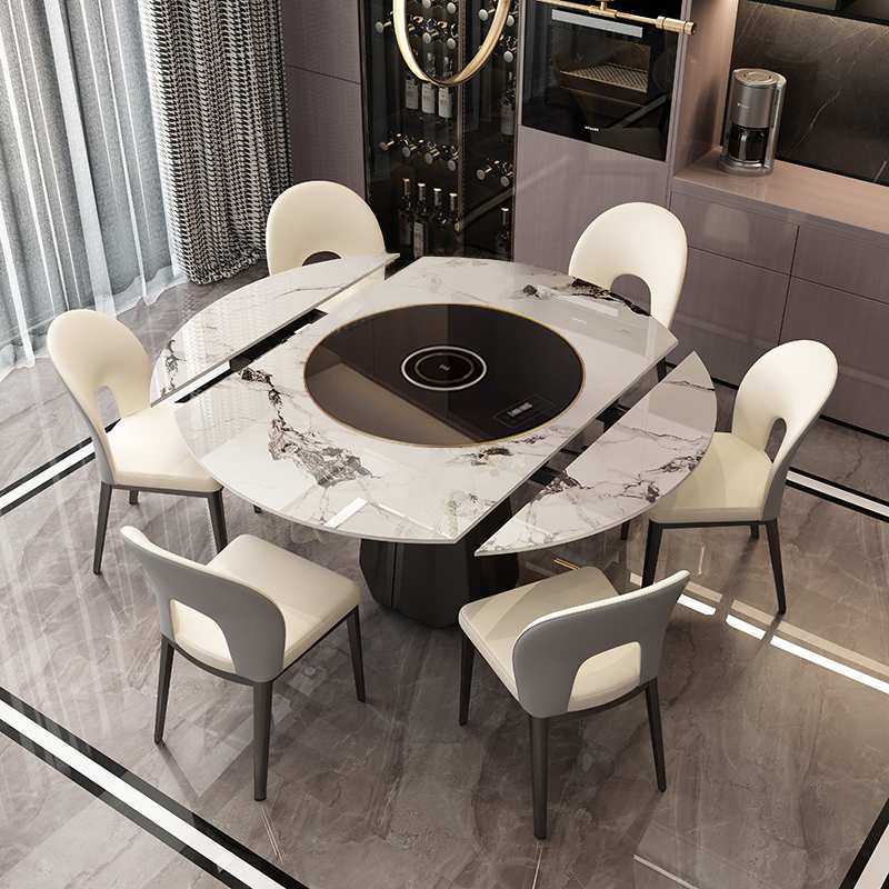 意式极简岩板餐桌可变圆桌轻奢天然超晶石带转盘别墅家用餐桌款,3C数码配件,摄像机配件,淘宝优惠券,粉丝福利购,淘宝优惠卷