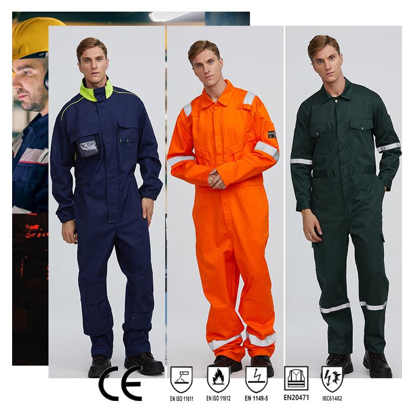 厂家供应外贸出口阻燃连体工作服连体服工装劳保服纯棉全棉连体服