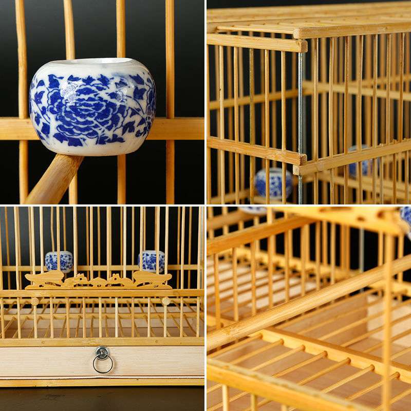 NC竹制黄鸟黄雀繁殖笼带隔断连笼双抽屉竹制笼玉鸟抱窝黄鸟饲养笼