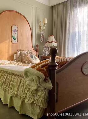 实木高端简美法式柱子高背复古彩绘双人床酒店卧室样板房公主婚床