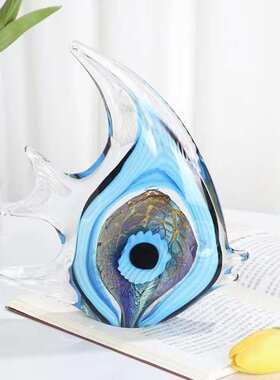 轻奢艺术琉璃多彩神仙鱼月亮鱼创意燕鱼摆件家居客厅装饰工艺品