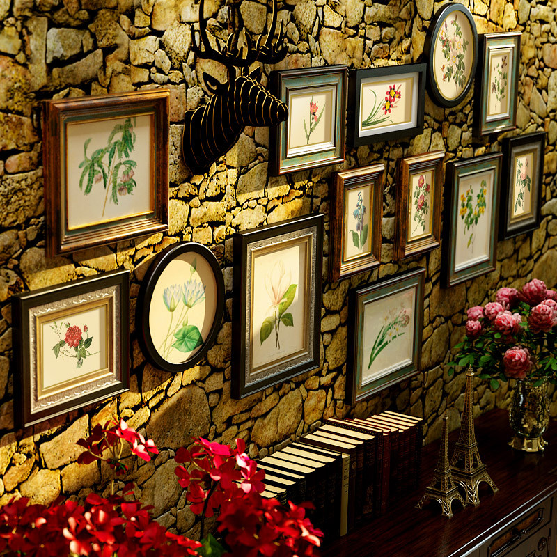 照片实木简美式照片墙客厅欧式相框挂墙装饰画玄关组合画定制