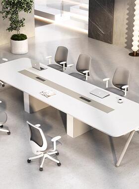 白色会议桌简约现代简约小型会议室桌椅组合长条桌洽谈桌椅条形桌