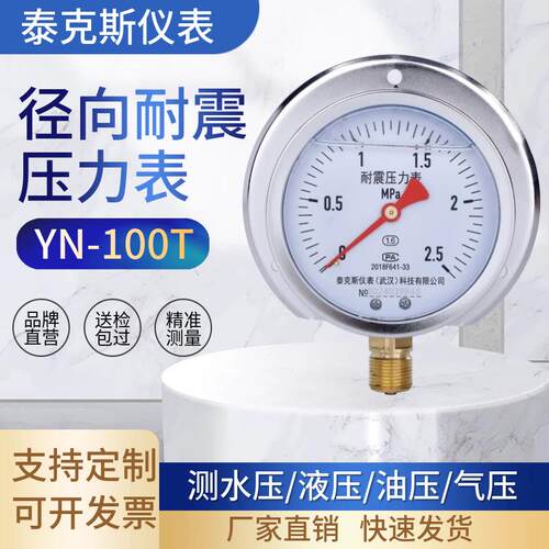 泰克斯YN100T盘装面板安装油压液压负压真空表