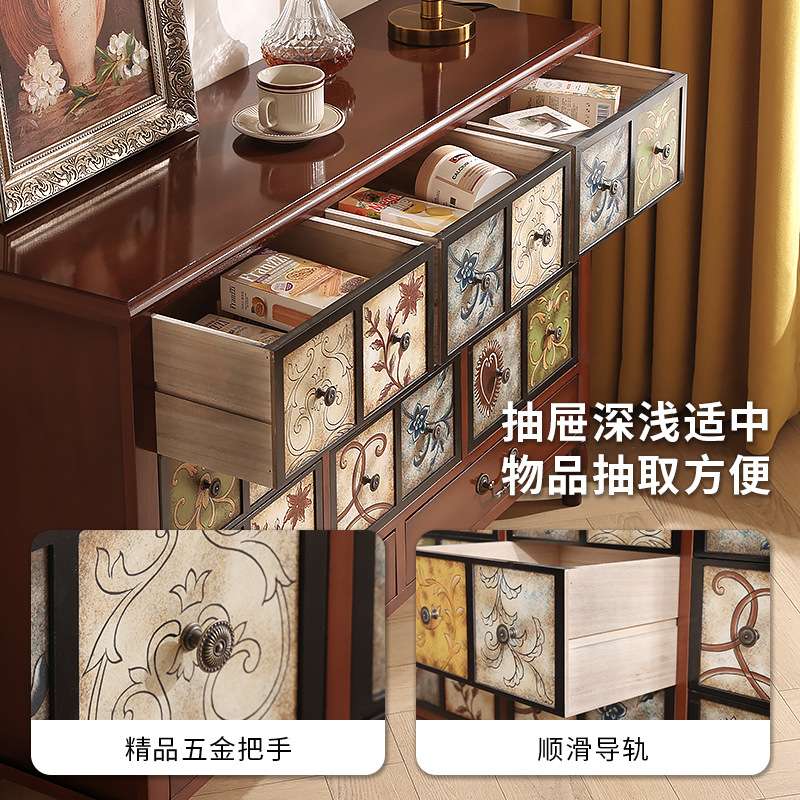 美式斗柜实木抽屉置物柜彩绘靠墙卧室储物柜家用客厅复古收纳柜子