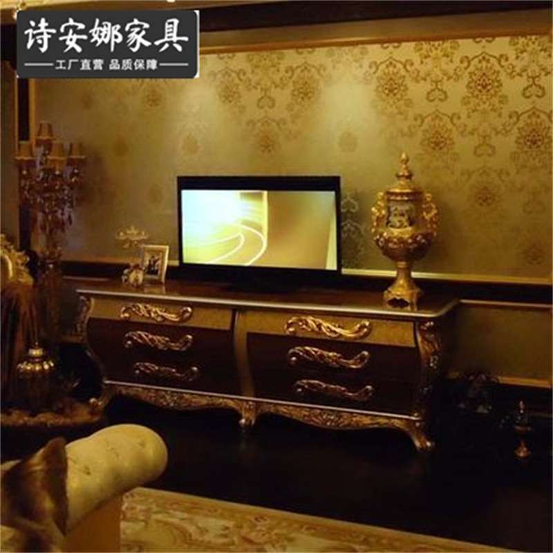 意大利欧式家具雕花金箔 卧房矮柜厅柜 实木雕刻电视柜