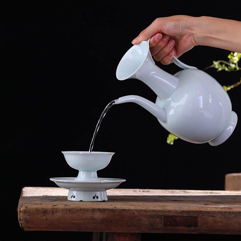 手工仿宋湖田窑影青釉茶盏葵口单杯高足主人杯宋代点茶陶瓷杯茶具