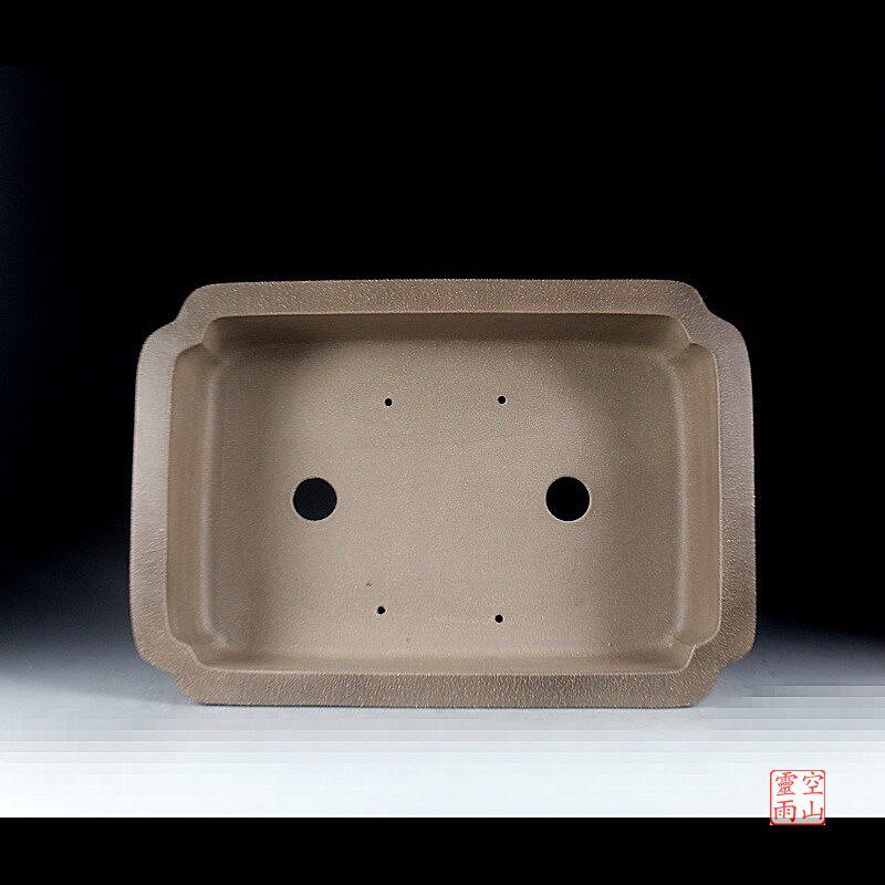 宜兴紫砂精品盆景花泥 全手工仿老长方形青灰段盆松柏古桩46公分