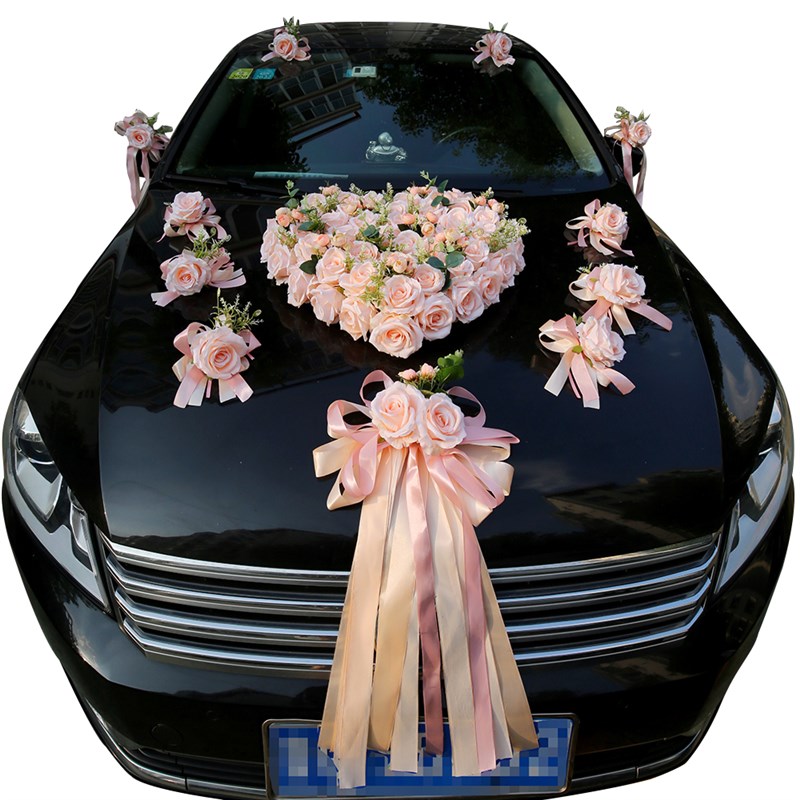 仿真婚车花装饰主婚车拉花结婚车花车队花婚车装饰车头花绒布森系