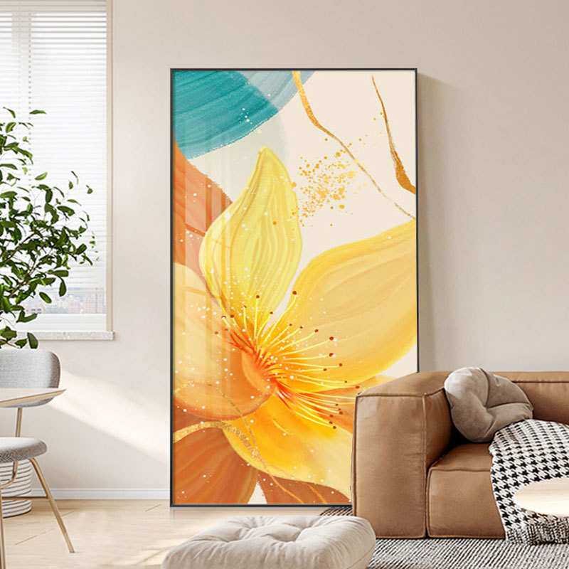 入户正对门现代轻奢玄关装饰画抽象花卉走廊尽头壁画沙发后面挂画