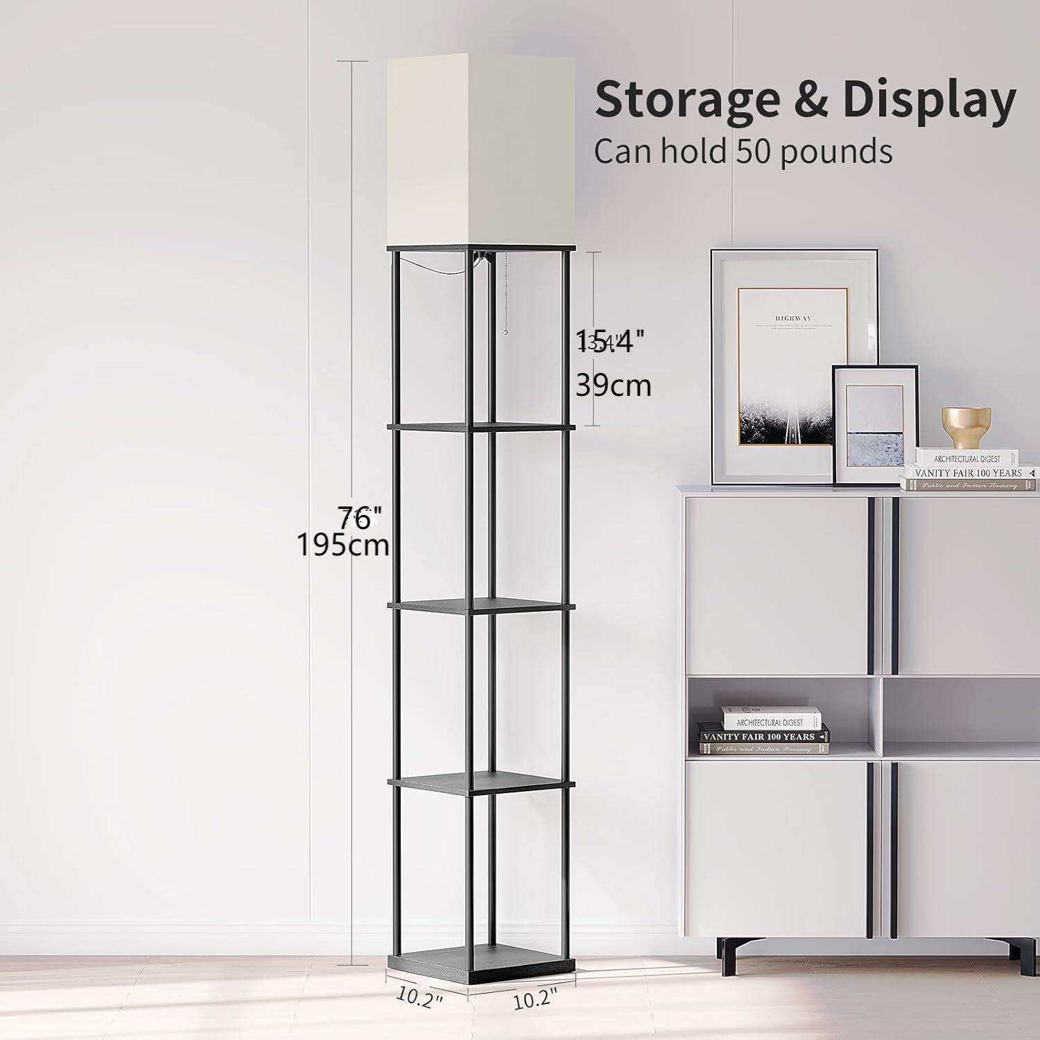 黑色圆杆落地灯布罩置物架灯书架落地灯拉链开关铁管加长落地灯39