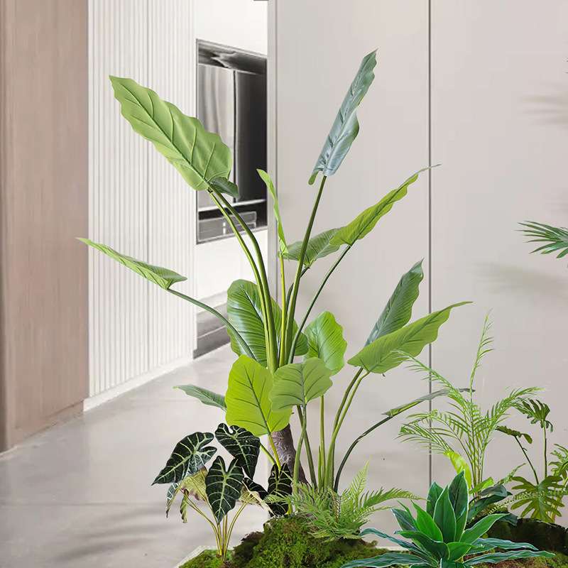 成套仿真绿植景观室内楼梯空间造景庭院橱窗仿生彩虹芋植物装饰
