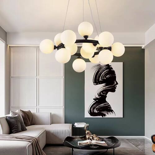 北欧大气玻璃泡泡球酒店吊灯客厅高级感创意奶白球餐厅民宿吊灯