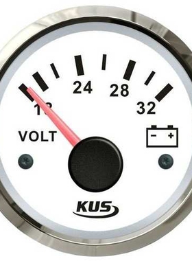 KUS仪表 电压表 24V/18-32v 船用车用房车通用 白色/黑色