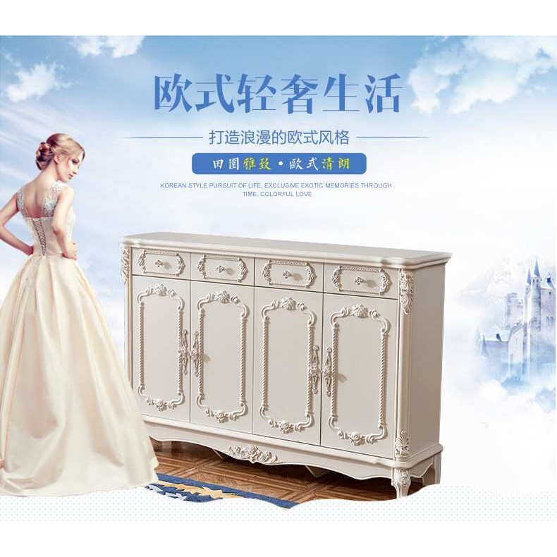 进门欧式鞋柜新款玄关柜子白色实木烤漆家用门口大容量门厅柜