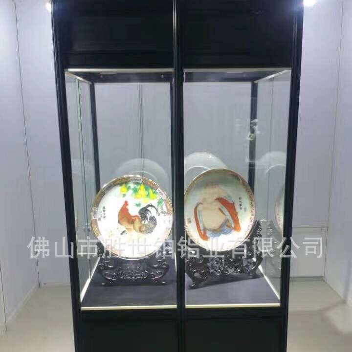 胜世铂工厂加工黑色八棱柱玻璃铝展示柜珠宝玉器展柜拆装用展柜厂