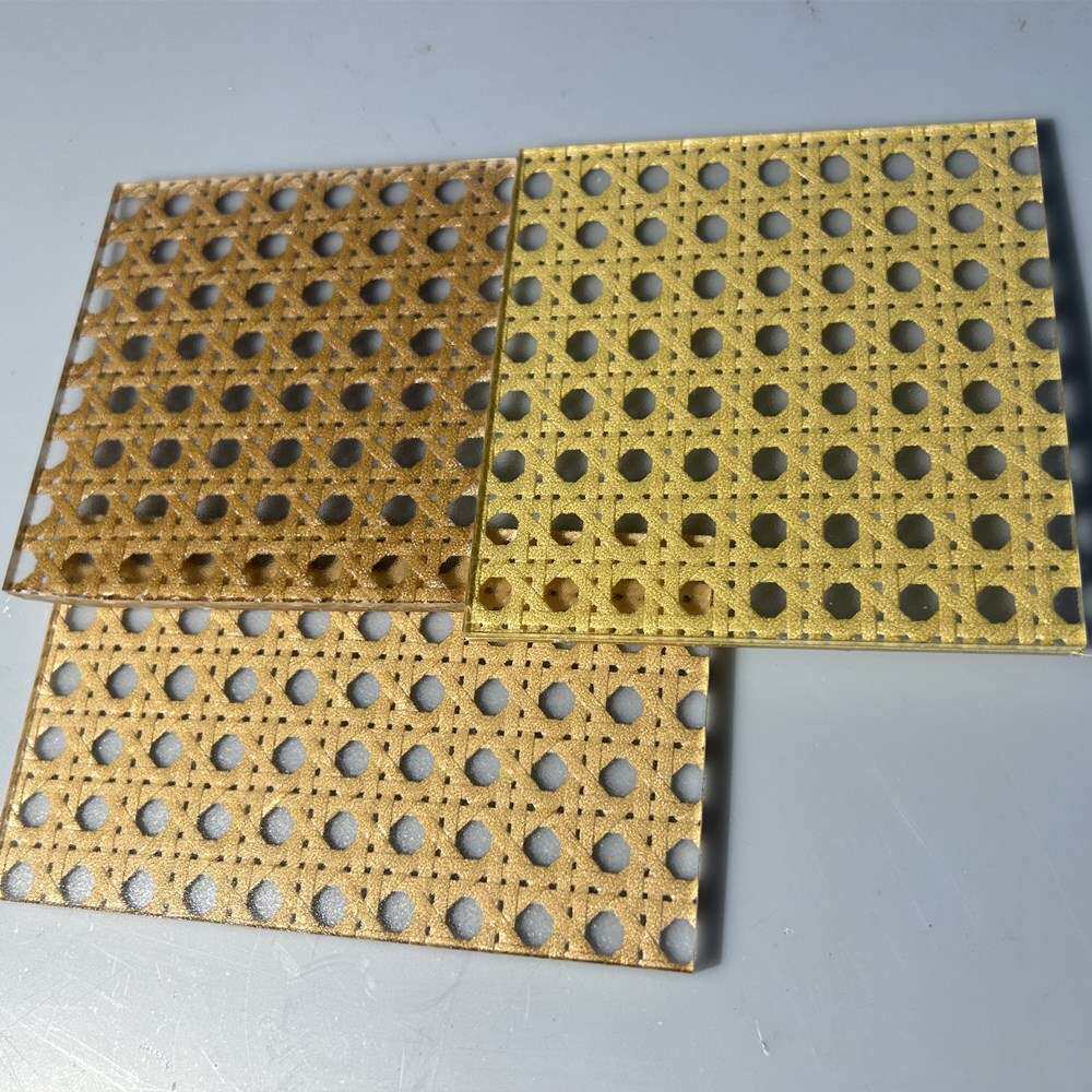 热卖阻燃仿潮有机树脂竹编板仿藤色藤编板装饰装修屏风隔断柜门用