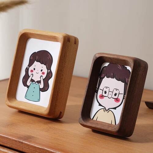 千弘实木黑胡桃榫卯圆角相框桌面摆件mini拍立得适用画框家用用品