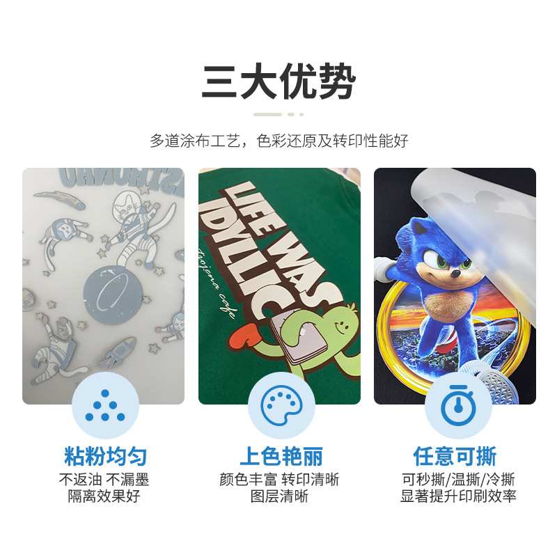 离型稳定厂家直供任意撕双面热撕冷撕白墨转印烫画膜60CM宽卷筒式