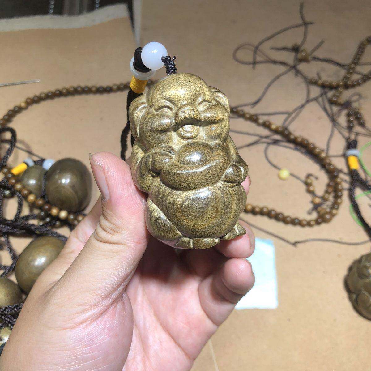 精品雕刻福禄小猪阴沉木雕手把实木汽车挂件佛头工艺品吊坠摆件