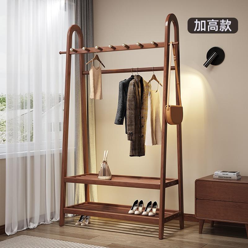 北欧落地衣架家用卧室简约白蜡木衣服架子轻奢服装店大容量衣帽架