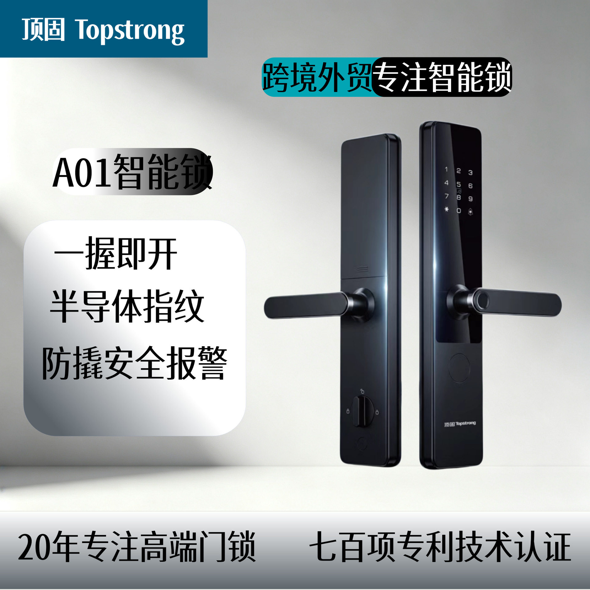 顶固-A01智能门锁支持指纹/密码/卡片钥匙/小程序工厂支持一件代