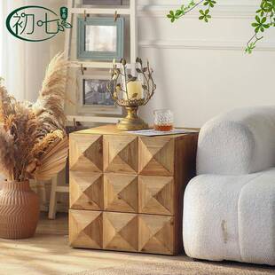 侘寂风实木茶几个性创意可组合电视柜中古风客厅靠墙鱼缸小桌子