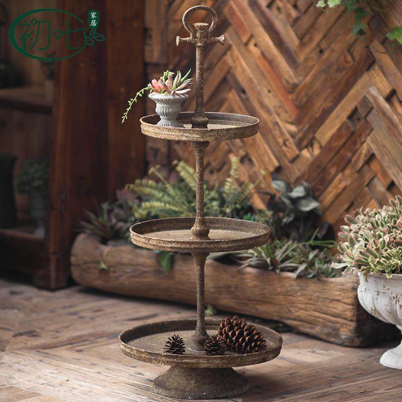 复古做旧多层创意托盘ins风铁艺水果摆盘花店装饰层架甜品店盘架,电子元器件市场,其它元器件,淘宝优惠券,粉丝福利购,淘宝优惠卷