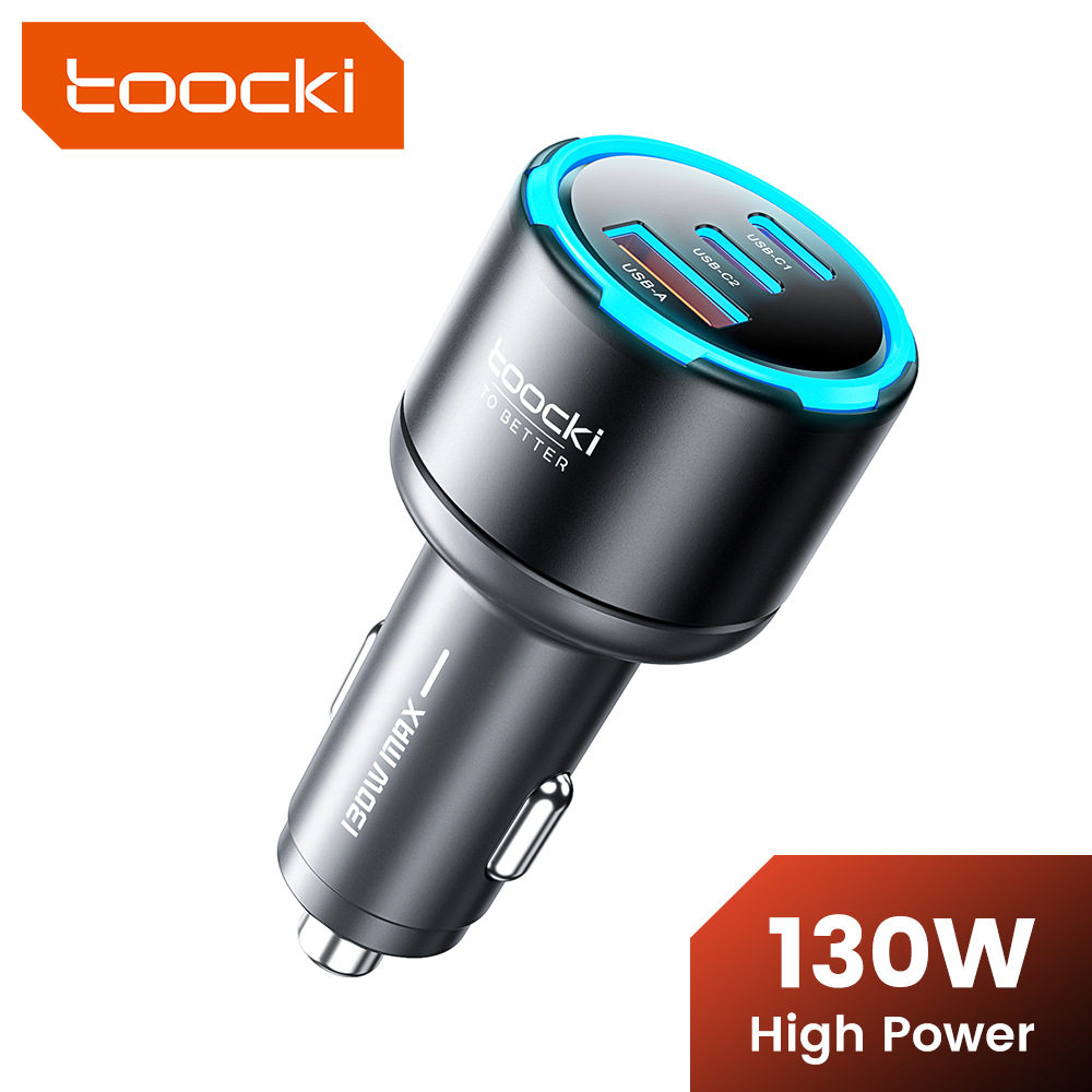 Toocki氛围灯130W三口超级快充充电器车载点烟器手机笔记本充电头