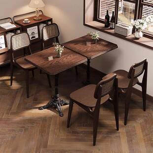 美式复古咖啡厅桌椅组合商用奶茶店实木方桌子西餐厅咖啡店桌椅