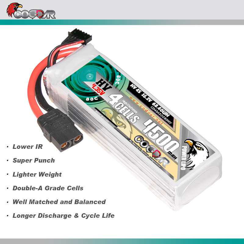 CODDAR鹰氪4500MAH 4S 15.2V 80C 船模RC车模 航模固定翼锂电池HV