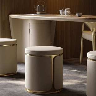 轻奢茶台凳子现代简约梳妆凳卧室网红真皮化妆圆凳极简小墩子家具