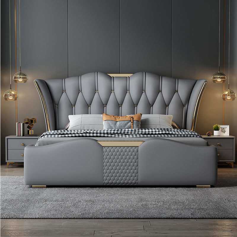 意式轻奢主卧大床2米真皮豪华双人大床新款现代简约1.5米储物婚床