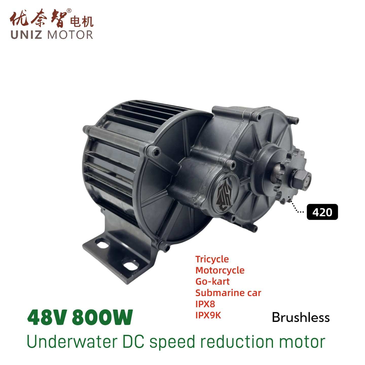 防水48V800W直流无刷减速电机电动车三轮车船机械设备水下电动机