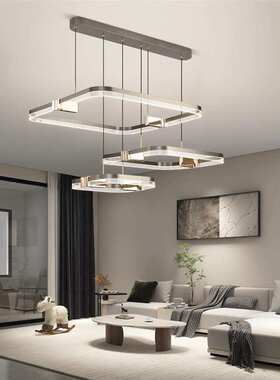 灰色方形客厅灯现代简约大气大厅主灯2023年新款极简轻奢餐厅吊灯