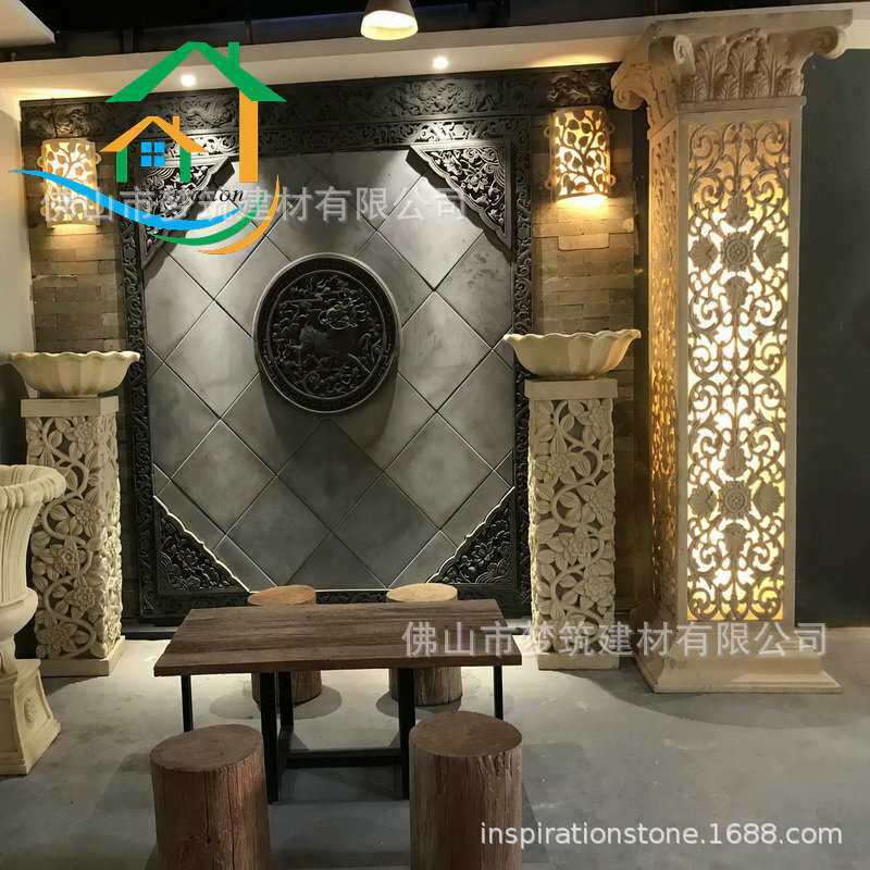 厂家定制异性工程雕刻柱 透光装饰灯柱 酒店造型柱 石雕柱子方形
