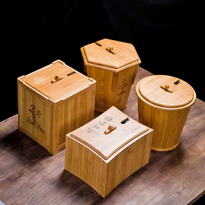 中式竹制茶水桶过滤垃圾桶大号储水茶渣桶方形矮小号客厅家用日式