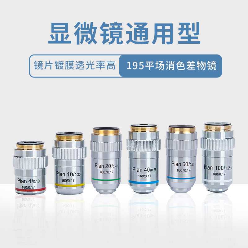 显微镜镜头配件195消色差物镜4X10X20X40X60X100X油镜镜片