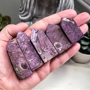 天然紫磷铁锰矿四方柱水晶柱手工抛光矿物家居装饰跨境电商