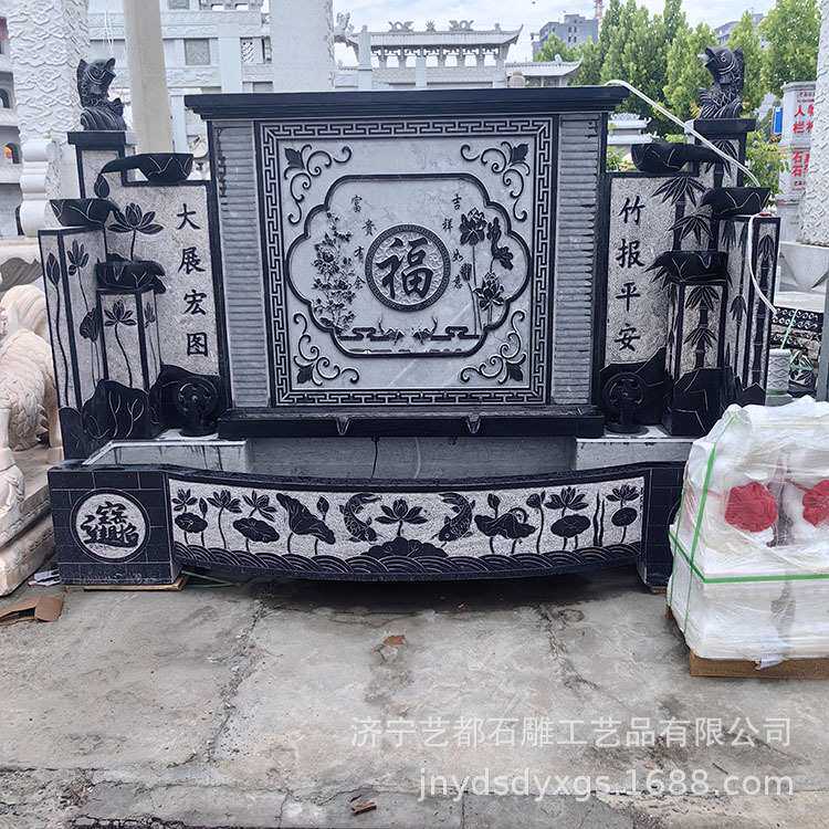 青石石雕水幕墙 庭院影壁墙 园林广场景观雕塑地球仪日晷文化摆件
