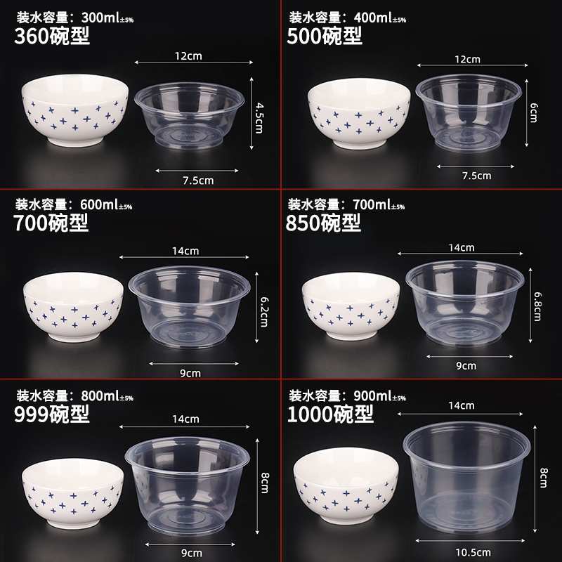 一次性碗商用塑料圆形餐盒打包盒饭盒餐具饭碗外卖家用卫生食品级