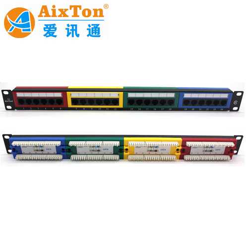 AixTon超五类24口网络配线架 CAT5e 非屏蔽配线架 四彩工程配线架