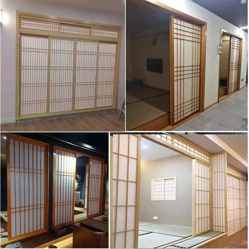 新中式移门公司客厅饭店包厢酒店隔断 实木推拉门 日式推拉门定制