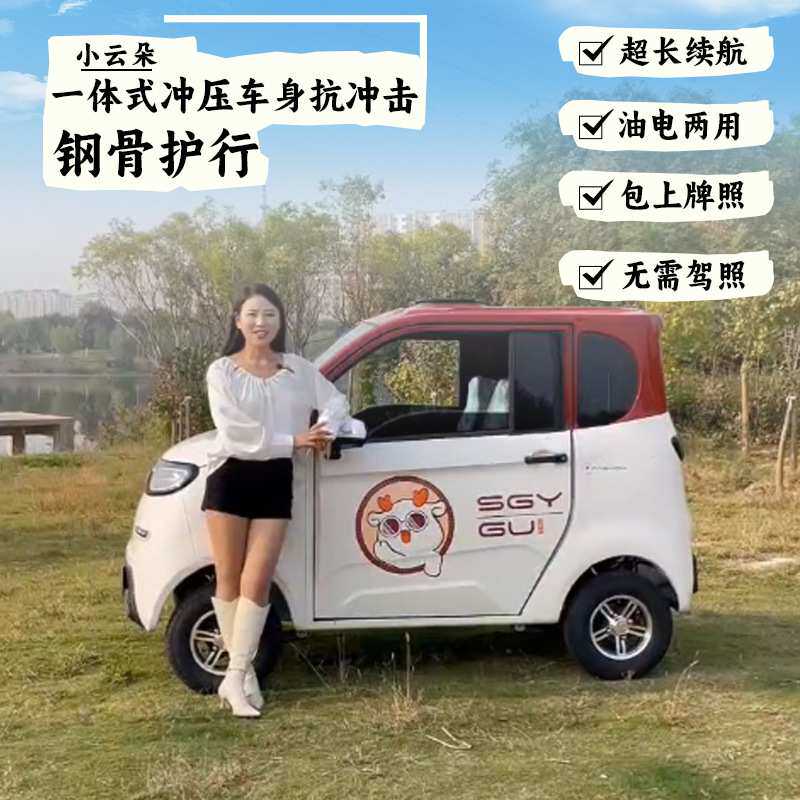 电动轿车电动四轮车女士成人油电两用代步车封闭式电动车电瓶车