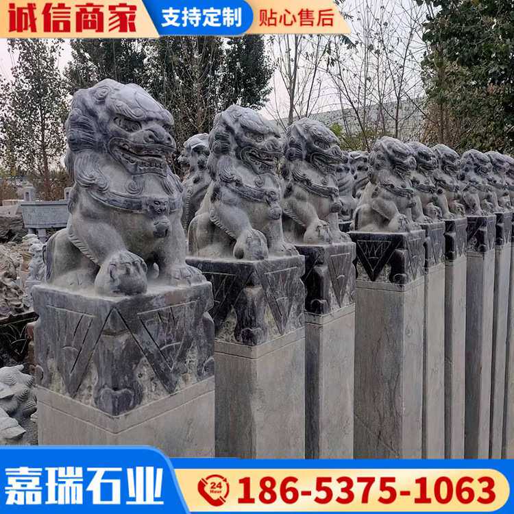 青石仿古做旧石雕狮子拴马桩 新中式动物石柱子装饰庭院门口摆件