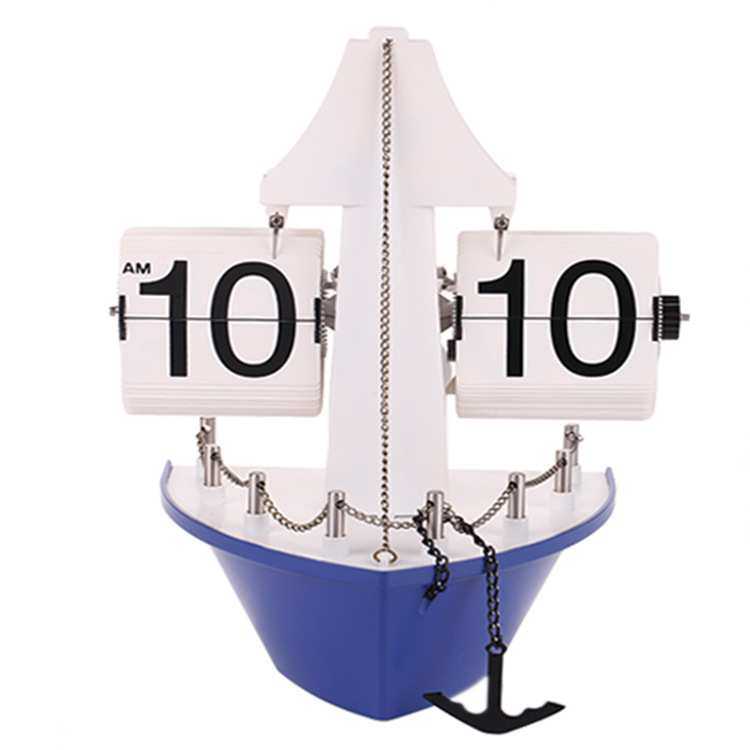 创意钟表 自动翻页钟 时尚复古 轮船座钟 挂钟 客厅 轮船座钟