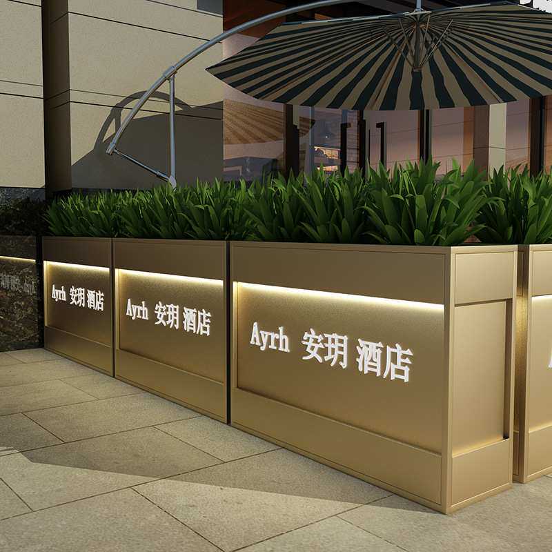 户外铁艺花箱组合太阳能灯带花坛餐饮火锅店烧烤店隔断奶茶店花槽