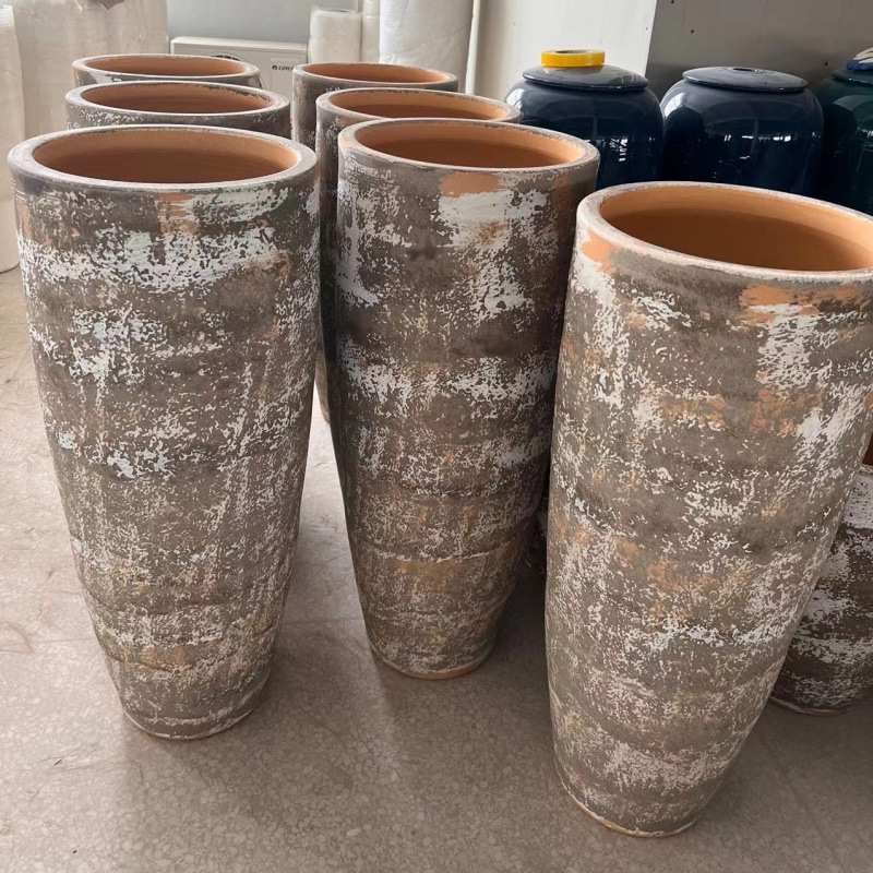 北欧复古做旧干花摆件陶瓷罐绿植水培大口径室内商场植物花盆花瓶
