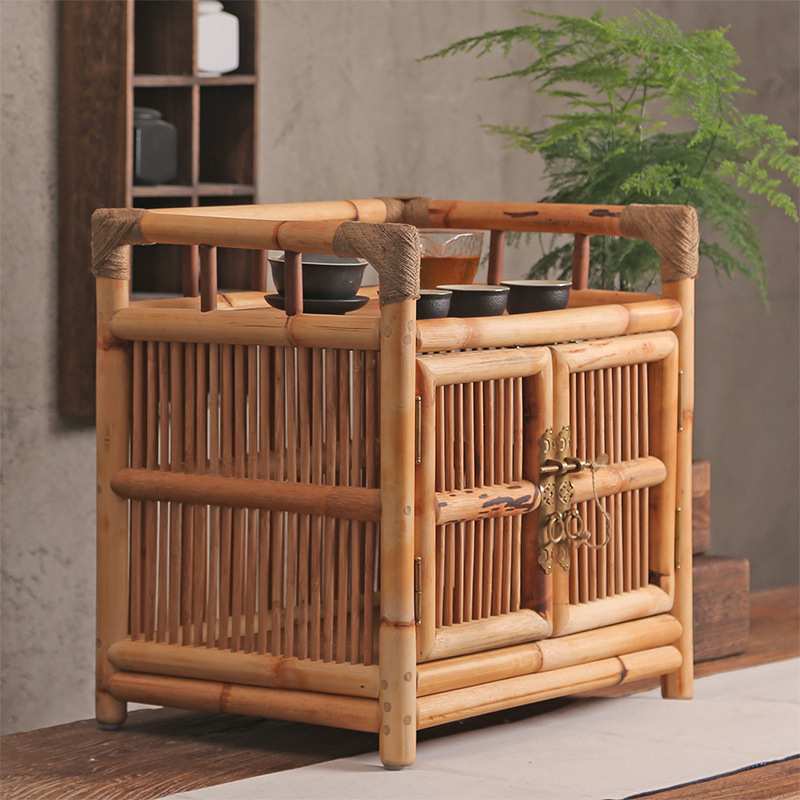 现代简约餐边柜竹藤茶水柜功夫茶道茶具储物柜碗柜实木柜子置物架